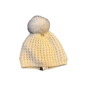 Kyi Kyi Canada Cream Classic Fur Pom Knit Beanie O/S